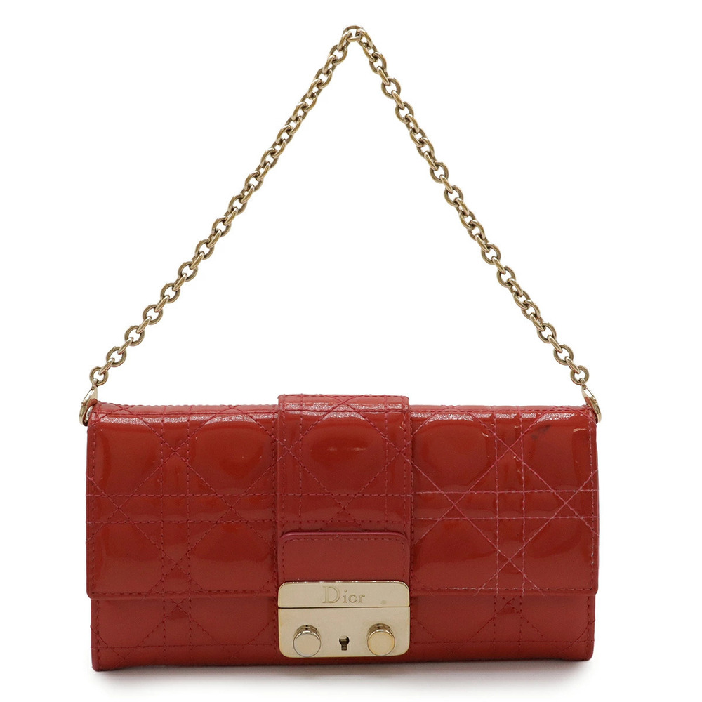 Christian Dior Cannage Lock Chain Wallet Bag Clutch Vernis Leather Fuschia Pink